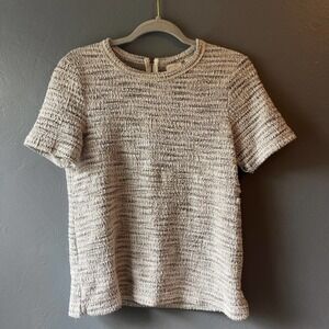 Anthro Postcard Elegant Metallic Cream Textured Structured Blouse Small